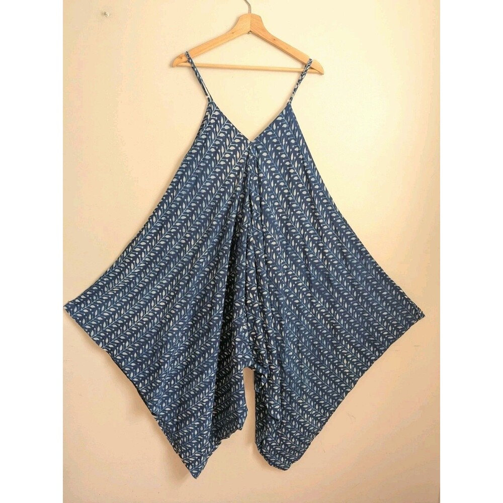 World Market Harem Jumpsuit Romper Indigo Blue S M Wide Leg Hippy Boho Batik